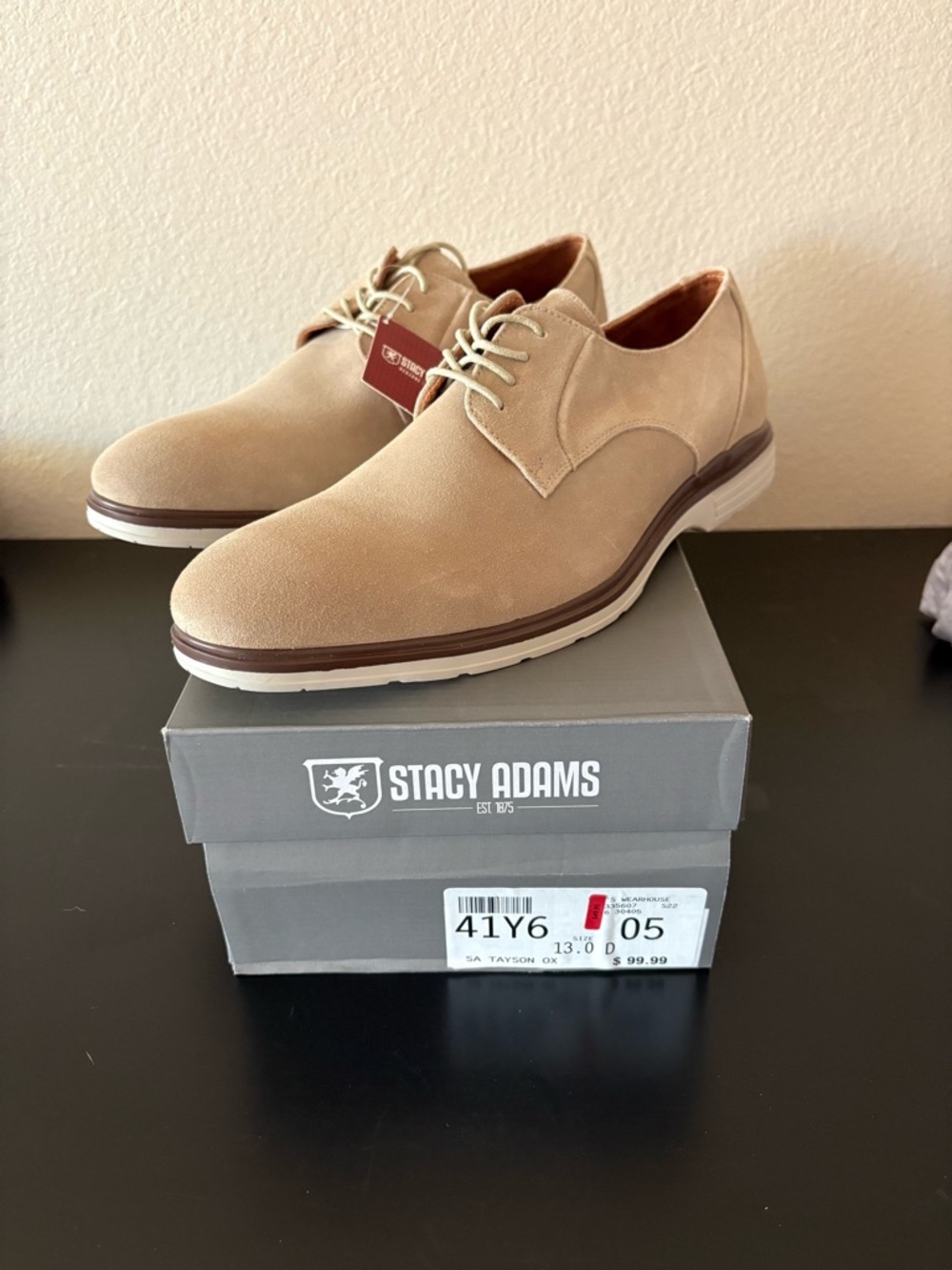Stacy Adams Men's Beige/Tan Suede Derby Shoes - Picture 2 of 7